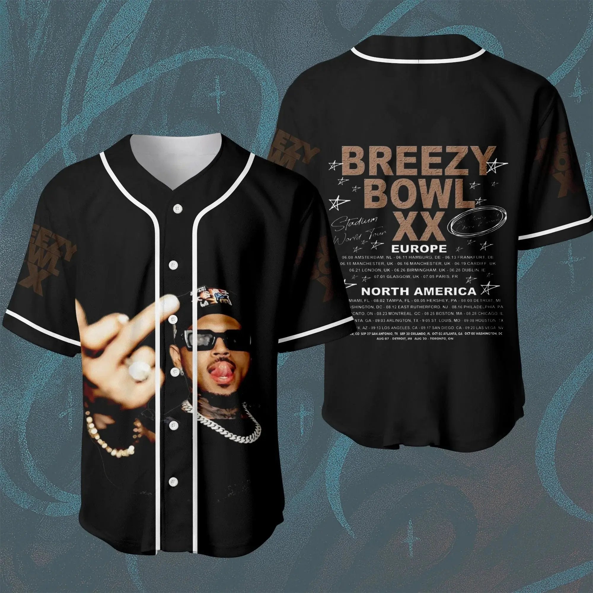 Chris Brown Concert Tour Breezy Bowl XX 2025 Europe & North America Stadium World Tour Official Baseball Jersey - Get Trend Merch
